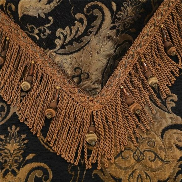 Black Gold Chenille Throw Pillow Cover 20x20 Square Decorative Cushion with Tass - Picture 6 of 8